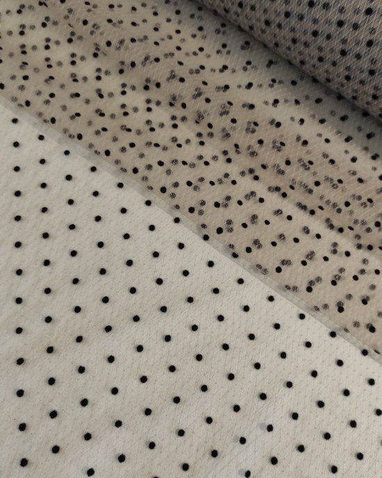 Сетка ромб с флоком "Горошек" бежевая