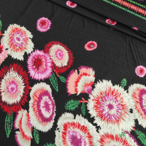 Трикотаж віскоза квіти, чорний